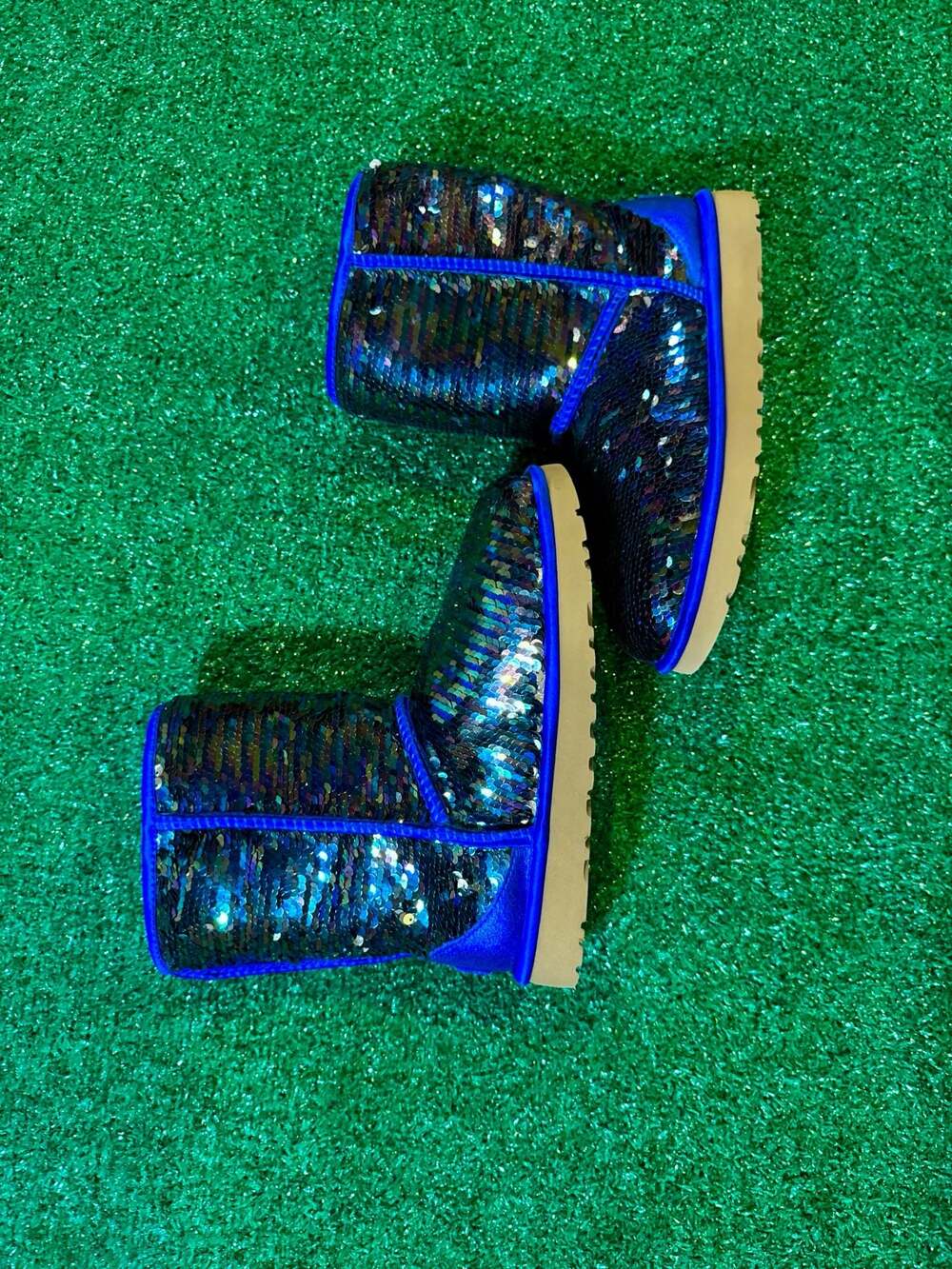 UGG Women's Classic Short Sequin Boots in Navy Blue Sparkle - Picture 5 of 7